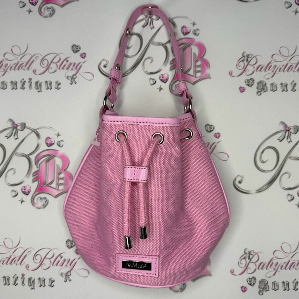 Versace bag mini pink gaw string pull cinch cute bubble round purse tote y2k